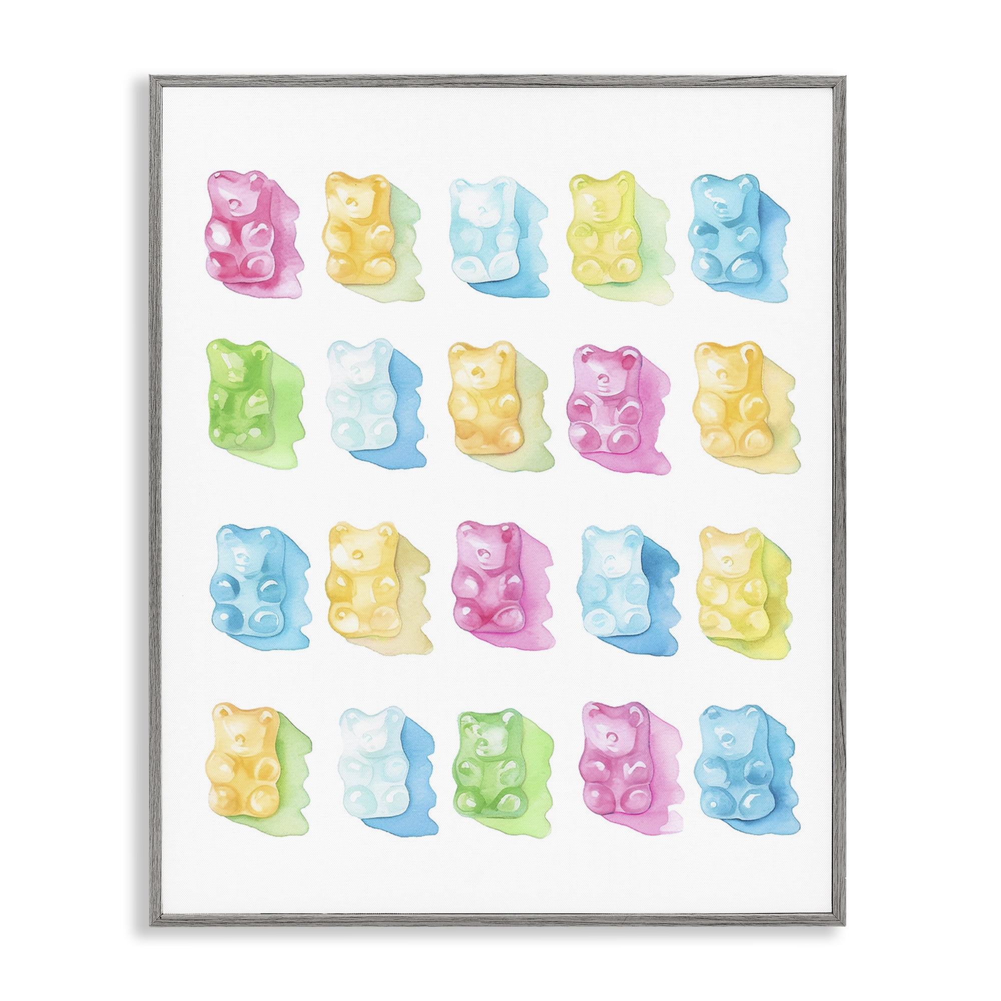 Pastel Candy Bears Collection Gray Framed Giclee Art, design by Lil' Rue