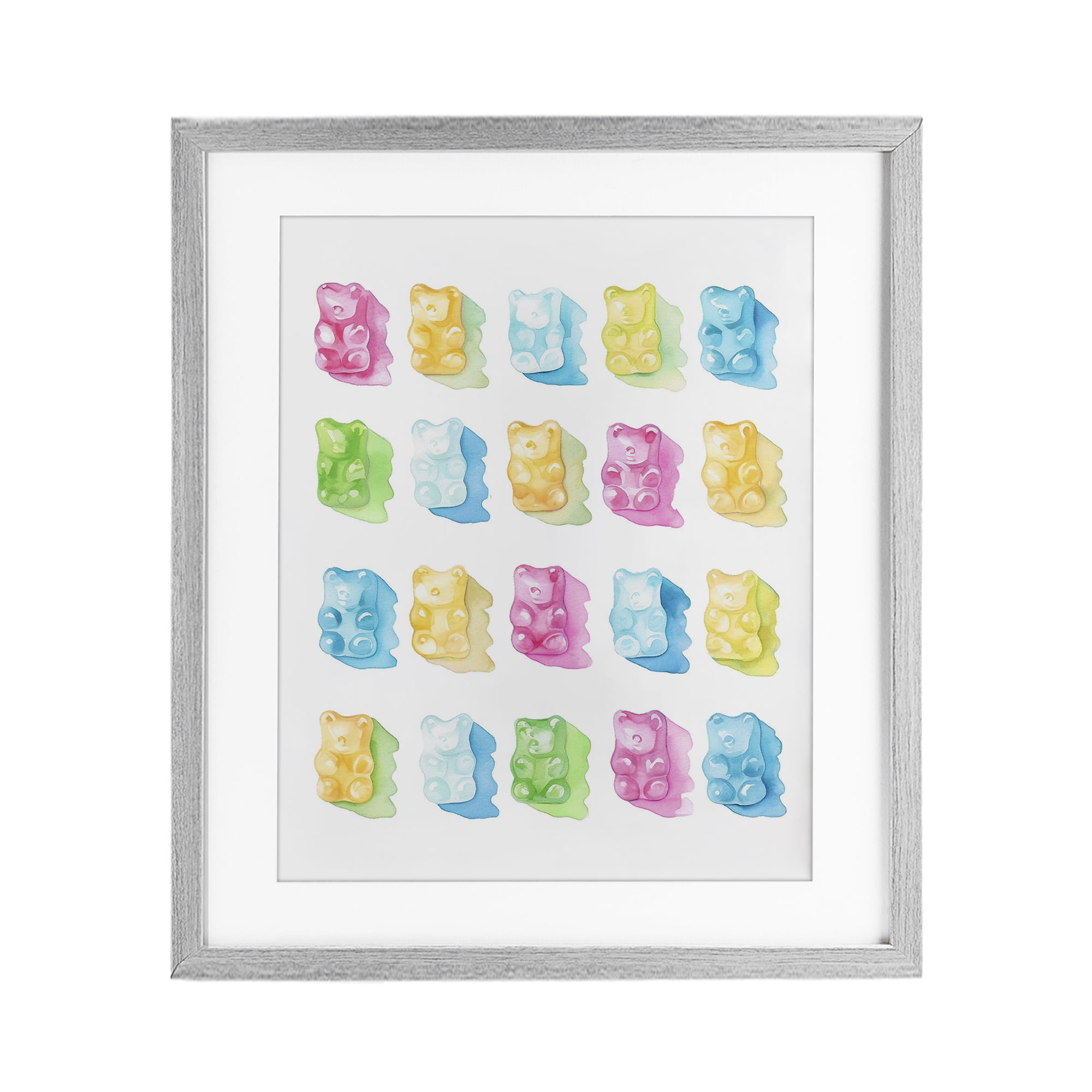 Pastel Candy Bears Collection Gray Framed Print Under Glass, design by Lil' Rue