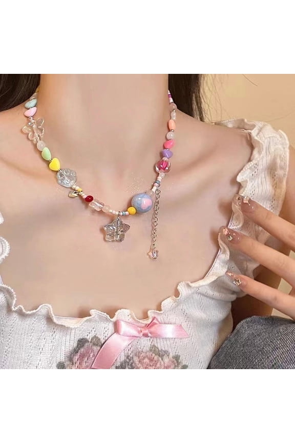 Pastel Candy Necklace – Hearts & Stars Layered Rope Chain