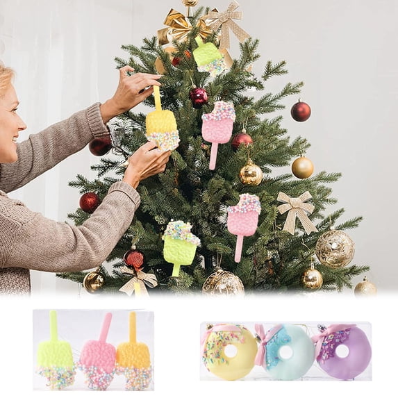 Pastel Candy Shaped Christmas Ornaments, 3 Pack Plastic Hanging Balls In Gift Box, Style B