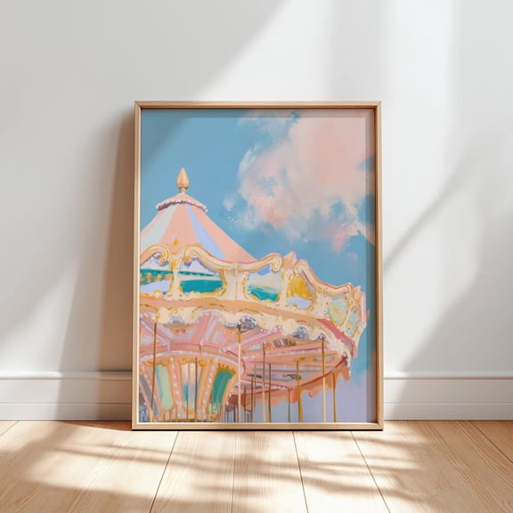 Pastel Carousel Art Poster: Whimsical Nursery Decor, Unframed Poster Size 8x12