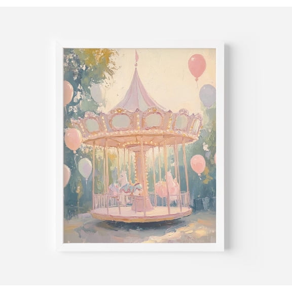Pastel Carousel Poster Whimsical Nursery Art, Unframed Poster Size 8x12 F03.1.19l1028