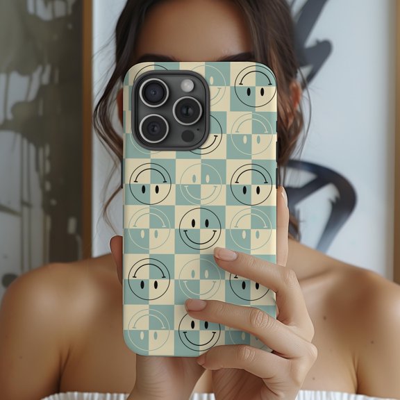 Pastel Checker Smiley Tough Case for iPhone 11-13 Mini
