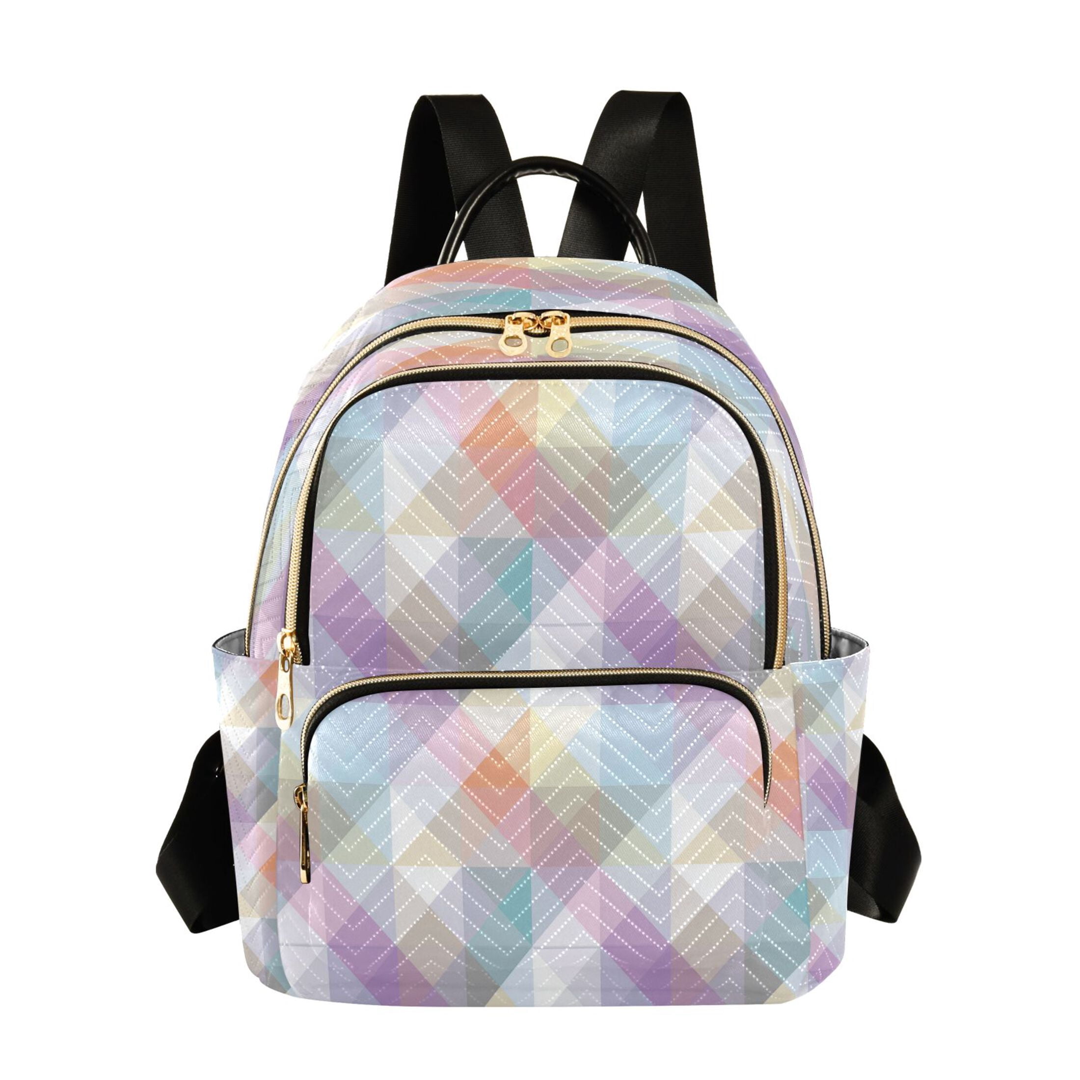 Pastel Checkered Pattern Quilted Backpack Fashion Daypack Commuter Bag ...