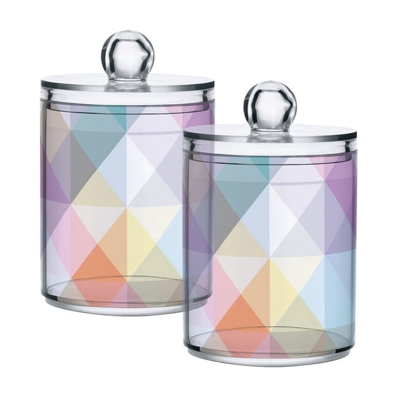 Pastel Checkered Pattern Translucent Plastic Cans Storage Canisters with Lid Set of 2