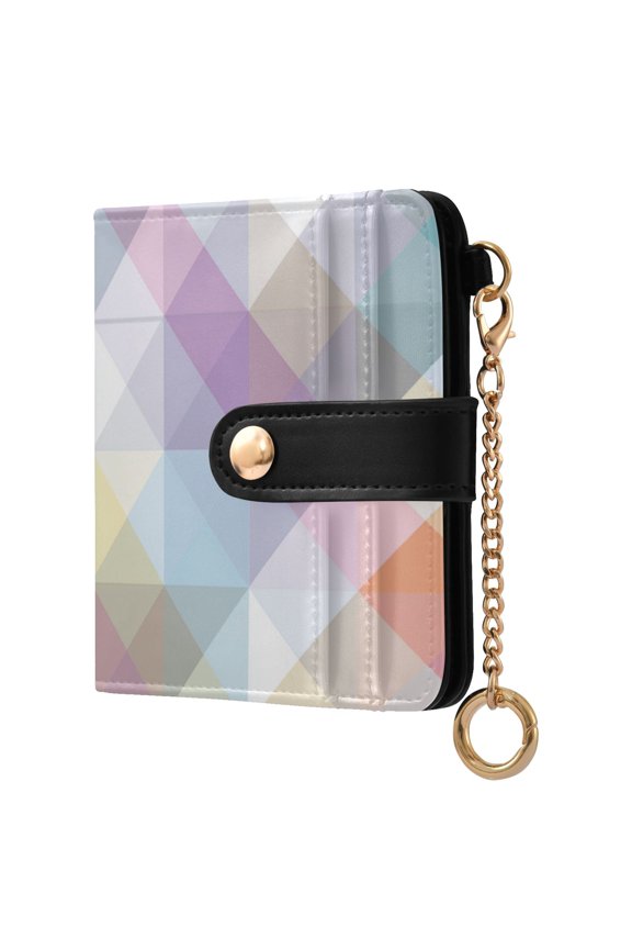 Pastel Checkered Pattern Women's Wallet PU Leather Card Cases RFID Blocking Purse Billfold with Key Ring