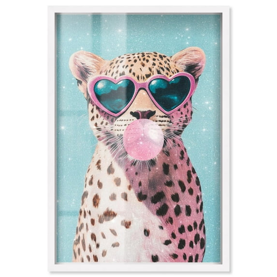 Pastel Cheetah Bubblegum Shadowbox Print Glam Wall Decor by Art Remedy, White Frame, 10 x 15