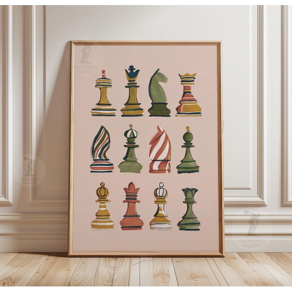 Pastel Chess Pieces Poster, Colorful Chess Wall Art, Abstract Strategy Print, Poster Only