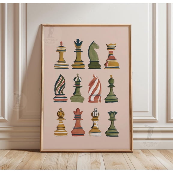 Pastel Chess Pieces Poster Colorful Chess Wall Art Abstract Strategy, Unframed Poster