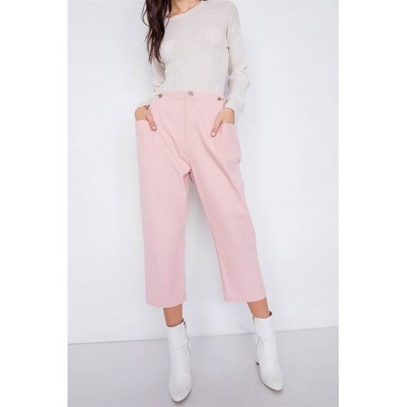 Pastel Chic Solid Ankle Wide Leg Adjustable Snap Waist Pants S