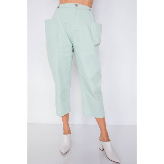 Pastel Chic Solid Ankle Wide Leg Adjustable Snap Waist Pants