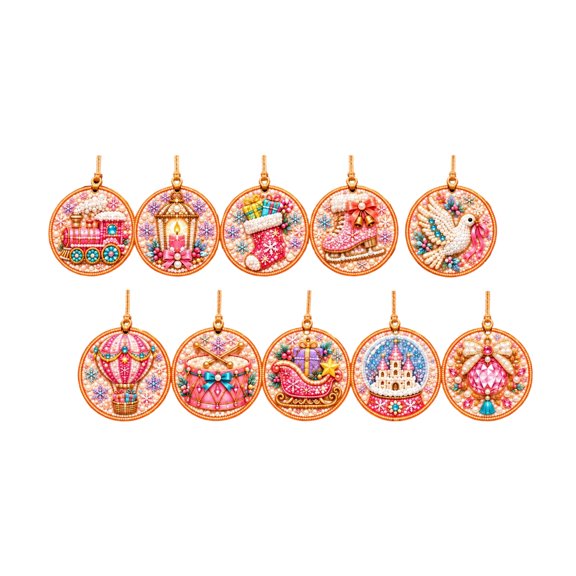 Pastel Christmas 5D Diamond Painting Ornament Kit 10-Pack, DIY Crystal Tree Hanging Pendants for Adult Winter Holiday Living Room Fireplace Hearth Decor