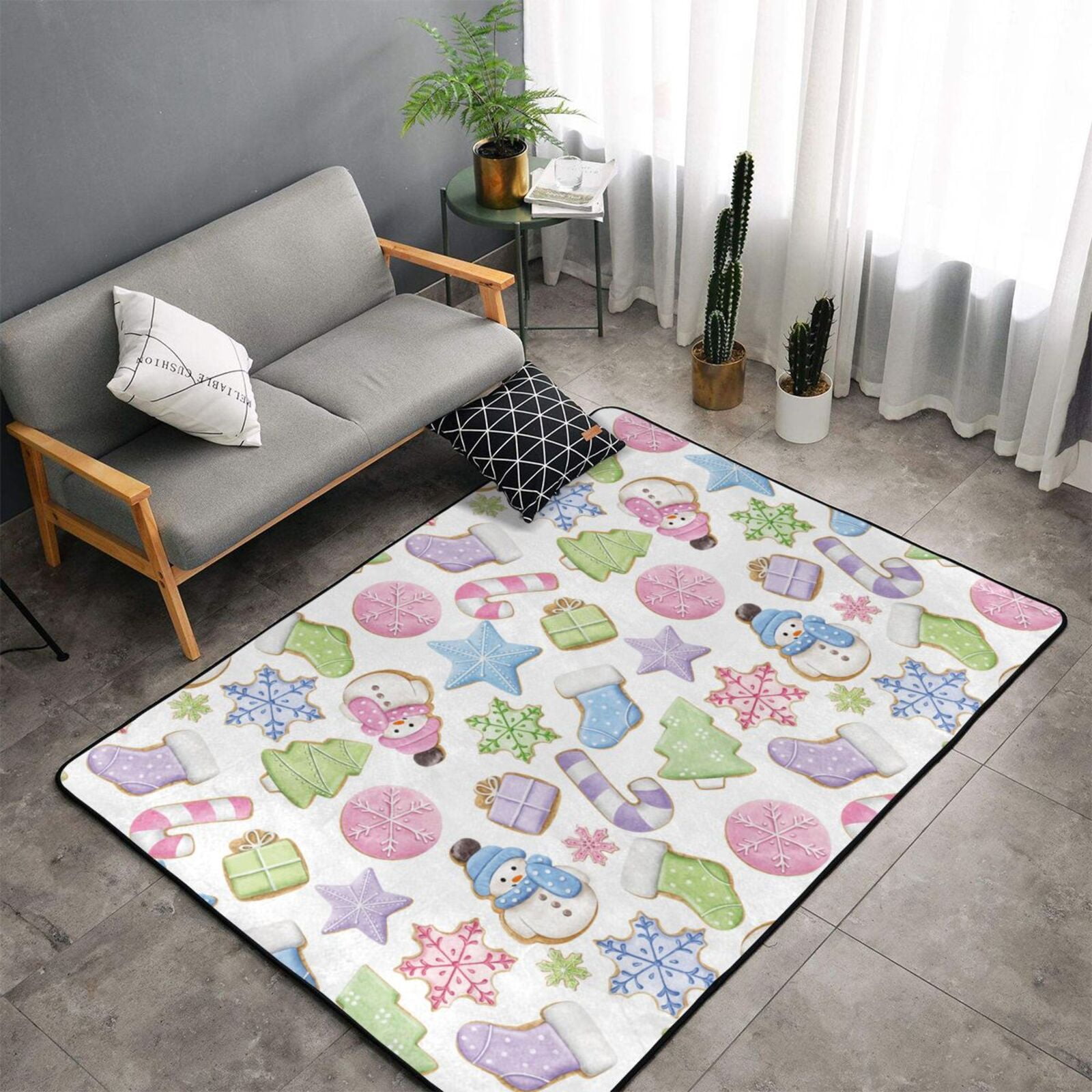 Pastel Christmas Cookies Area Rugs for Living Room Bedroom Washable