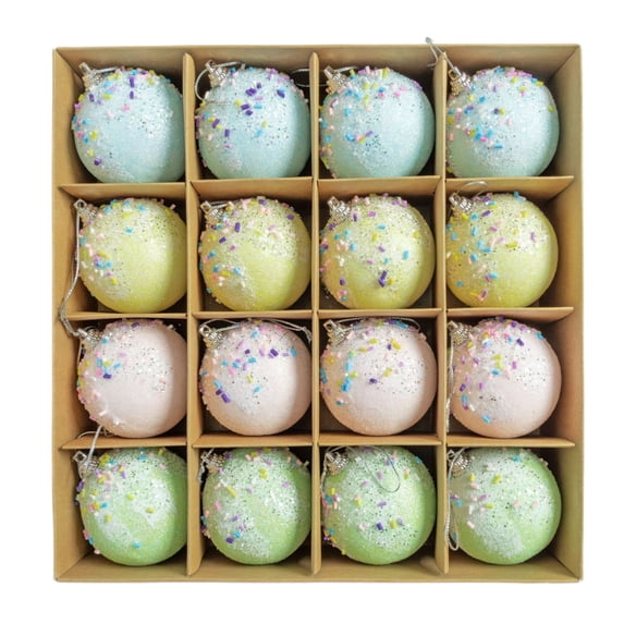 Pastel Christmas Tree Ornaments Decorations, 16 PCS 2.4 Inch Macaron Shatterproof Foam Christmas Ball Ornaments Set, Christmas Tree Hanging Pendants Xmas Tree Decoration, B