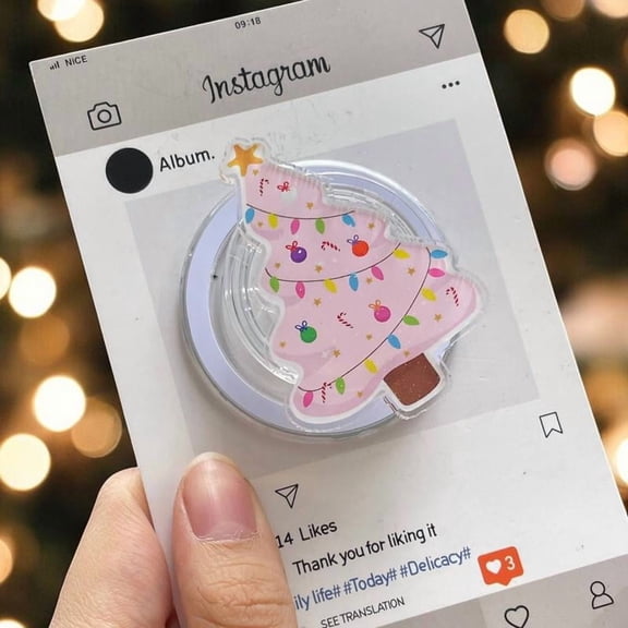 Pastel Christmas Tree Phone Grip  Cute Mint & Pink Holiday Tree with Bows, Baubles & Star  Kawaii Winter 1