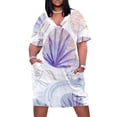 thumbnail image 1 of Pastel Circles Purple Leaves Pattern Summer Sundress for Curve Women Casual Pattern Plus Size V Neck Short Sleeve Loose Fit Oversize Dresses, 1 of 5