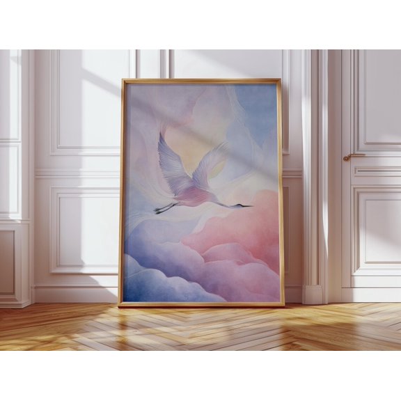 Pastel Cloud Bird Wall Art Print, Calm Nature Decor