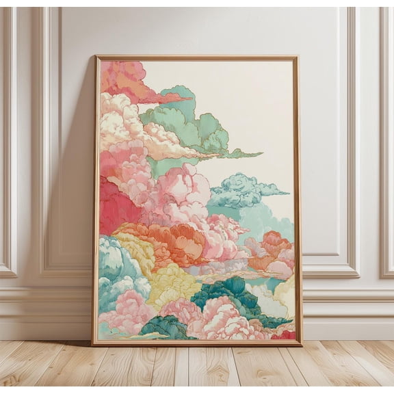 Pastel Cloud Poster Dreamy Sky Wall Art Print Soft Abstract Landscape Colorful Cloudscape
