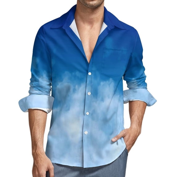 Pastel Cloud Shirt Men Light Colored Galaxy Casual Shirts Autumn Funny Graphic Blouses Long Sleeve Trendy Oversize Top Gift Idea