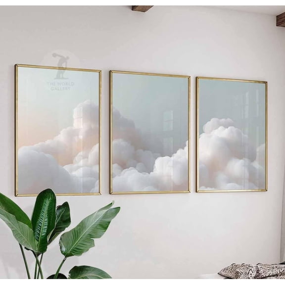 Pastel Cloud Sky Minimalist Wall Art Set 3 Stretched Canvas 12x18