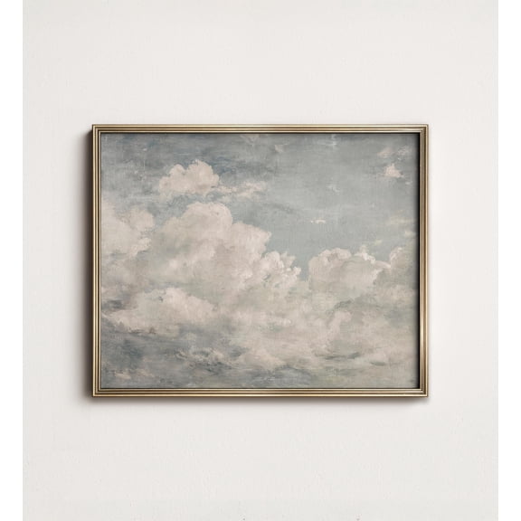 Pastel Cloud Sky Wall Art Print With French Cottage And Soft Neutral Decor