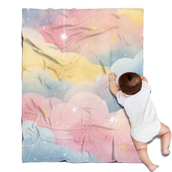 Pastel Cloud Starry Sky Blanket,Comfortable Soft Flannel Throw Blanket,All Season,Warm Lightweight Blankets for Sofa Bed Couch Living Room Chair,30"x40"