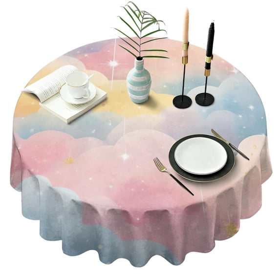 Pastel Cloud Starry Sky Round Tablecloth 60"x60",Wrinkle Wipeable Table Cloth for Kitchen Dining Room Picnic Patio Party