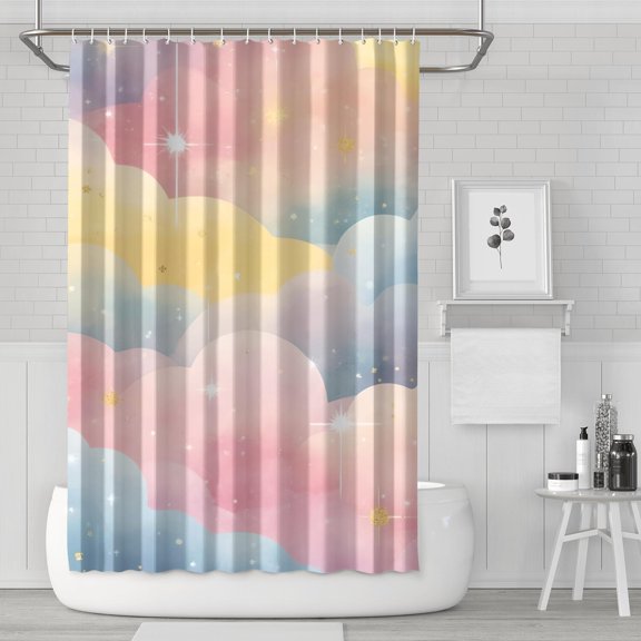 Pastel Cloud Starry Sky Shower Curtain 72"x72" ,Bathroom Decorative Shower Curtains Set with 12 Hooks,Modern Waterproof Washable Shower Curtain