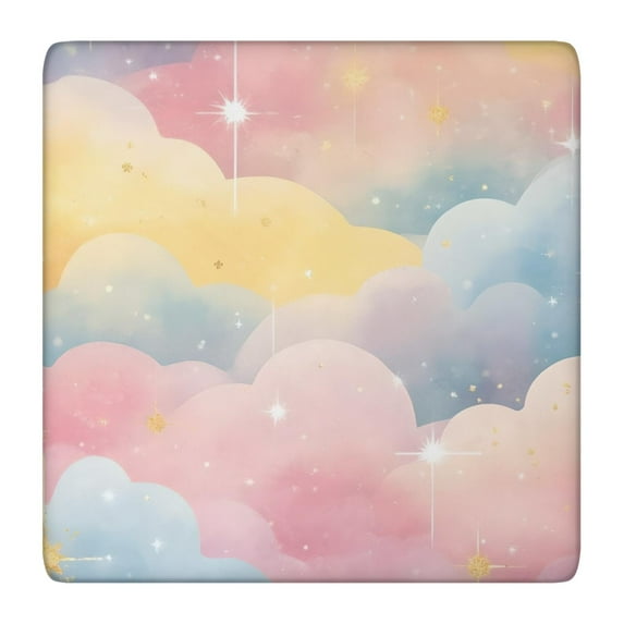 Pastel Cloud Starry Sky Square Fitted Tablecloth with Elastic Edge,Square Table Cover,Washable Elastic Table Cover for Home Kitchen Party Decor 36"x36"
