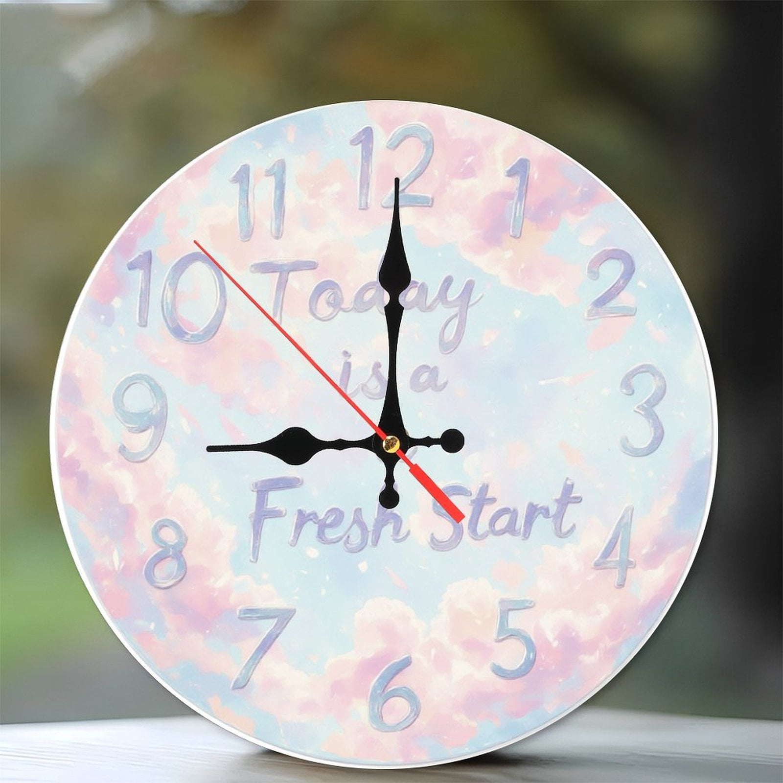 Pastel Cloud Wall Clock Inspirational Quote Fresh Start 10-Inch Silent ...