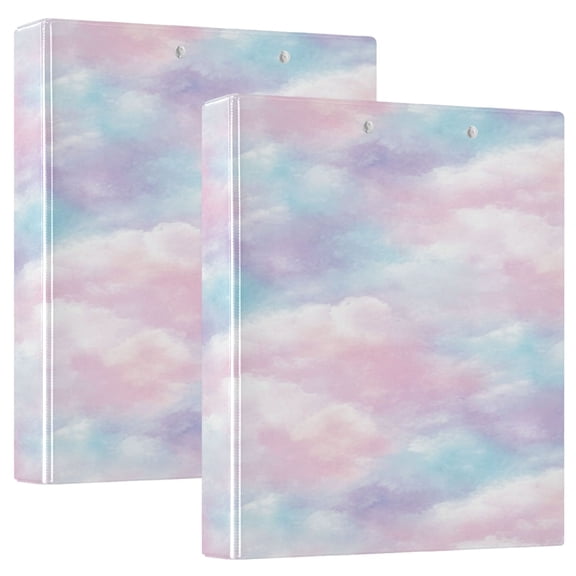 Pastel Clouds 12.4x10.6in PVC Round Ring Binder, D-Ring 3-Hole, Metal Clip, 200 Sheets