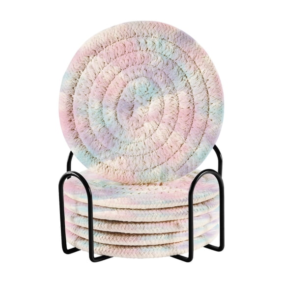 Pastel Clouds 4in Bar Coasters Set of 6 with Storage Rack Durable Heat Resistant