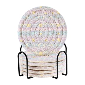 Pastel Clouds Design 4in Bar Coasters Set of 6 with Storage Rack Durable Heat Resistant