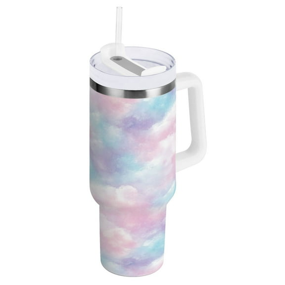 Pastel Clouds Insulated Tumblers 40oz Double-Walled Stainless Steel Water Bottles Car Handle