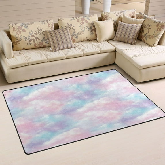 Pastel Clouds Soft Polyester Area Rug 60''x39'', Non Slip, Memory Foam, Water Absorbent