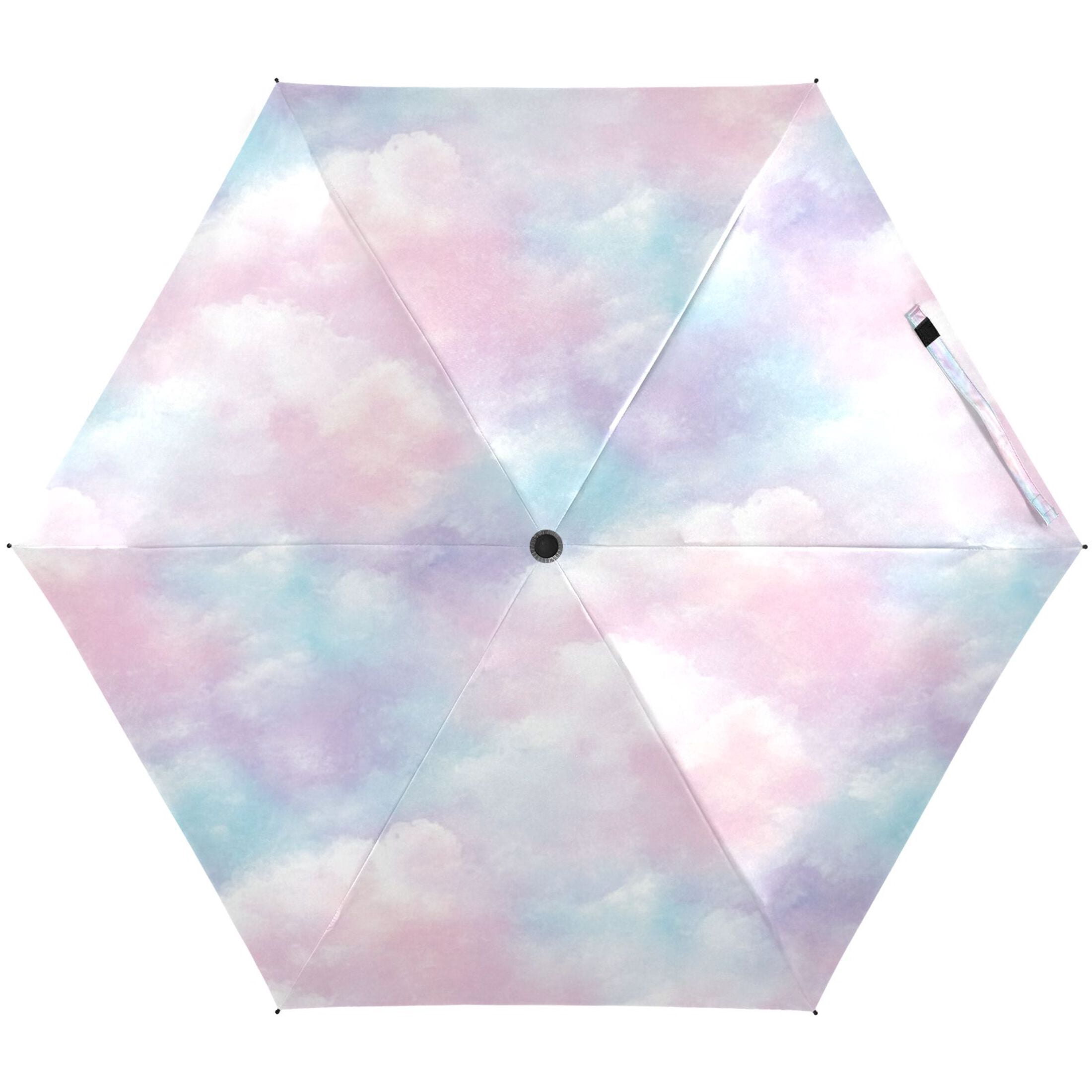 Pastel Clouds Umbrellas for Sun Auto Open Close UV50+ Waterproof 5-Fold Compact Fiberglass Frame