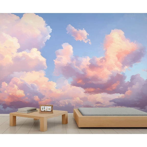 Pastel Clouds Wall Murals For Bedroom - Fantasy Sky Murals, Sunset Scenery Wall Mural For TV Background, Clouds Large Mural 55"W x 28"H (Not Peel and Stick)