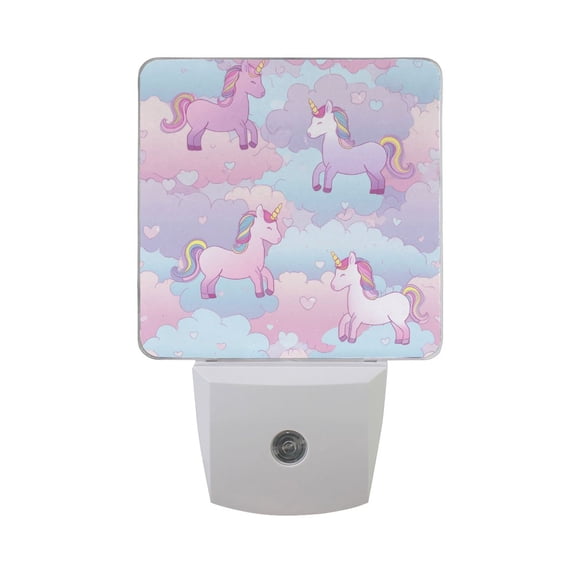 Pastel Clouds with Unicorns Hearts LED Night Light Sensor Lamp Plug-in Adjustable Brightness 2 Pack