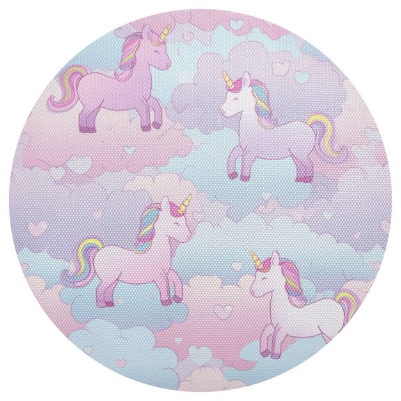 Pastel Clouds with Unicorns Hearts PVC Round Grid Placemat Table Mat 1 Pc 15.4" x 15.4"