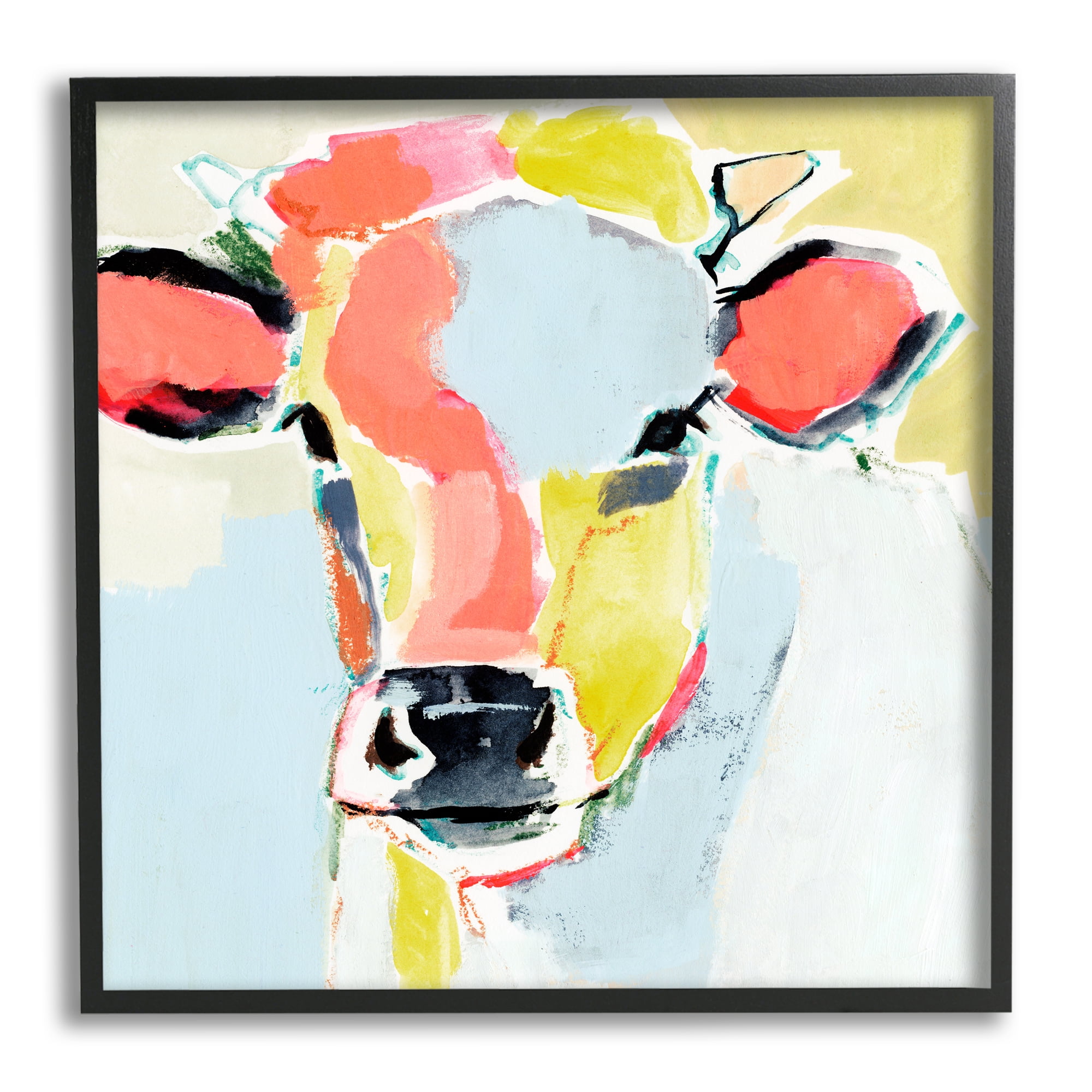 Pastel Collage Cow Whimsical Abstract Farm Animal Animals & Insects Framed Art Print Wall Art, 17x17