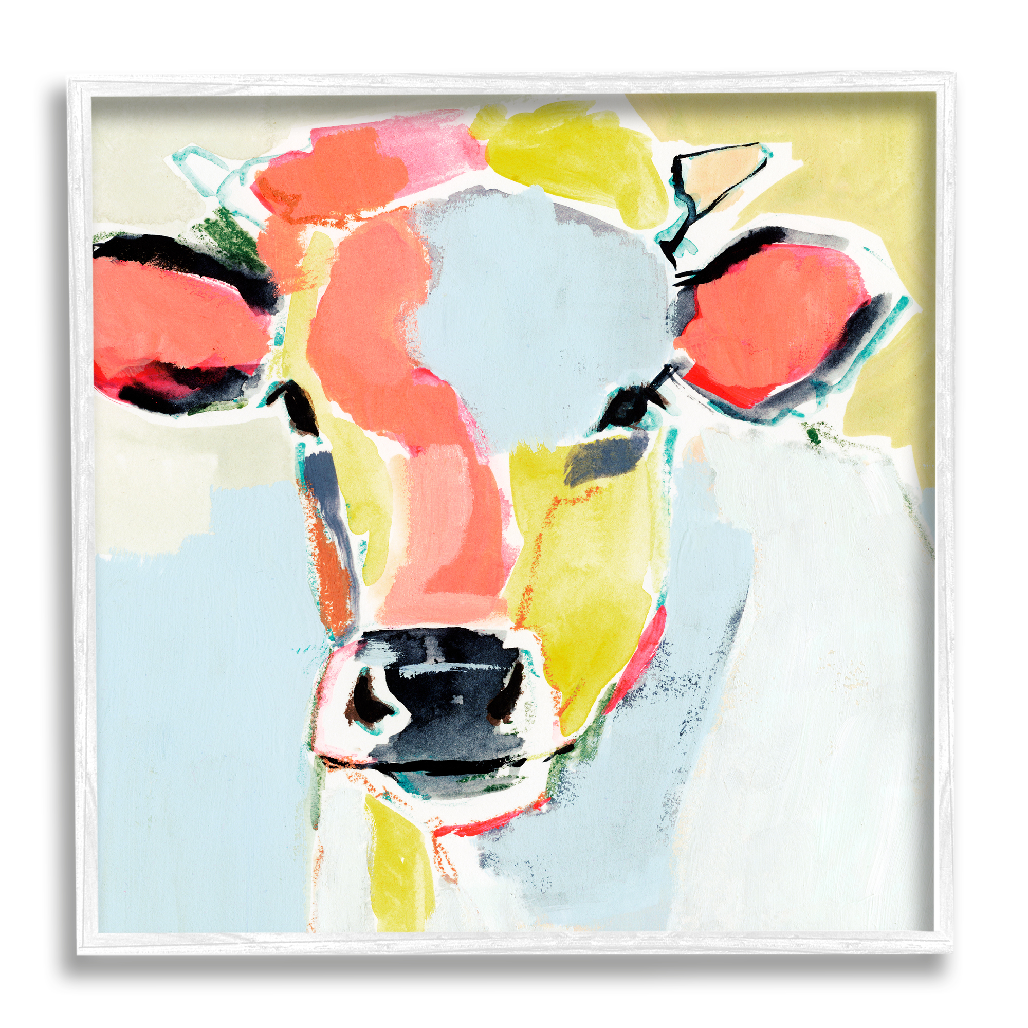Pastel Collage Cow Whimsical Abstract Farm Animal Animals & Insects Framed Art Print Wall Art, 17x17