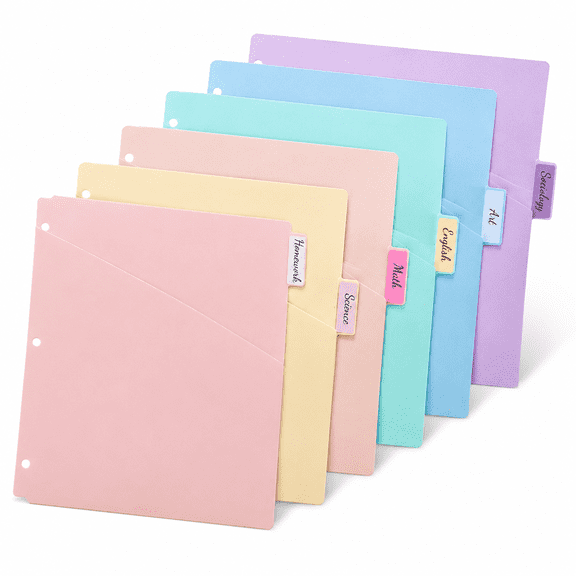 Pastel Color 1-Pack 6-Tab Letter Size Index Dividers for 3 Ring Binders