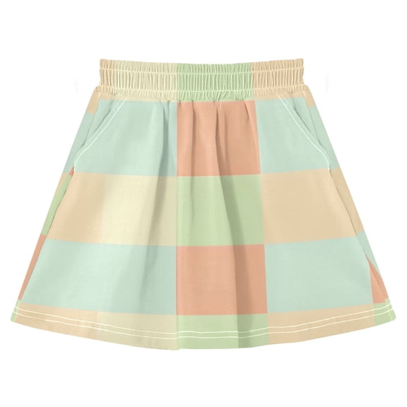 Pastel Color Block Pattern Cotton Skirt Built-in Liner Elastic A-Line Flared Skirt with Pockets