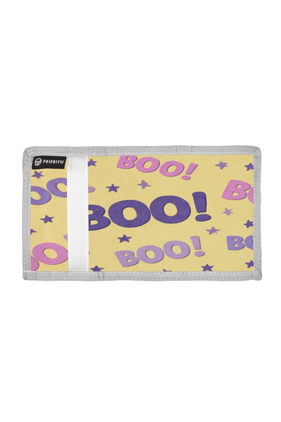 Pastel Color Boo Sign Stars Halloween Trifold Wallets Card Holders Coin Pockets with Lanyards Portable Unisex