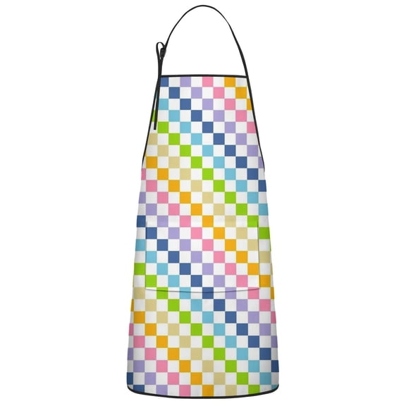 Pastel Color Checkered Pattern Apron-Garden Aprons for Women with Pockets-Cotton Linen Waterproof Kitchen Cooking Gardening Aprons Adjustable for Kitchen,Cooking,BBQ and Salon 33x27 Inch