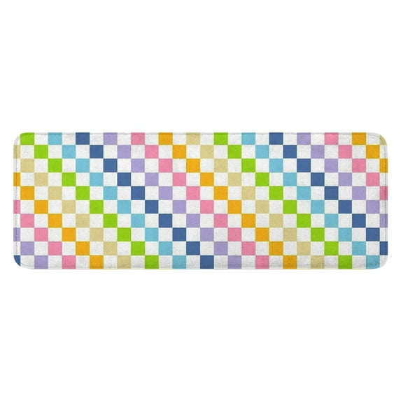 Pastel Color Checkered Pattern Kitchen Rug Mat,Kitchen Runner Rugs Non Skid Washable,Decorative Kitchen Floor Mats for Kitchen,Sink,Laundry,17"x47.2"