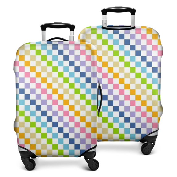 Pastel Color Checkered Pattern Luggage Cover Fashion Suitcase Cover Baggage Covers Fit 25-28 Inch Luggage (Go Travel)