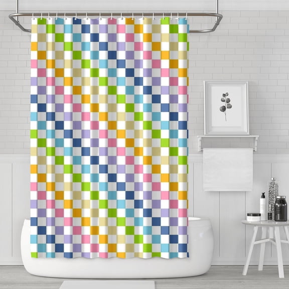 Pastel Color Checkered Pattern Shower Curtain 72"x72" ,Bathroom Decorative Shower Curtains Set with 12 Hooks,Modern Waterproof Washable Shower Curtain