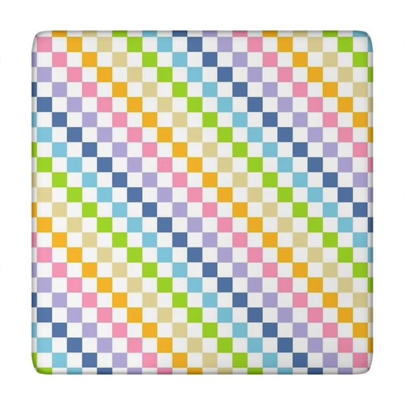 Pastel Color Checkered Pattern Square Fitted Tablecloth with Elastic Edge,Square Table Cover,Washable Elastic Table Cover for Home Kitchen Party Decor 34"x34"