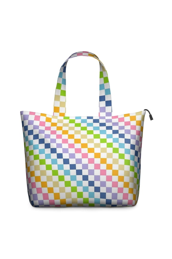 Pastel Color Checkered Pattern Travel Tote Bags for Women Carry On,Large Weekender Bags for Women Travel,Multi Functional Duffle Bag for Work,Shopping,Sports
